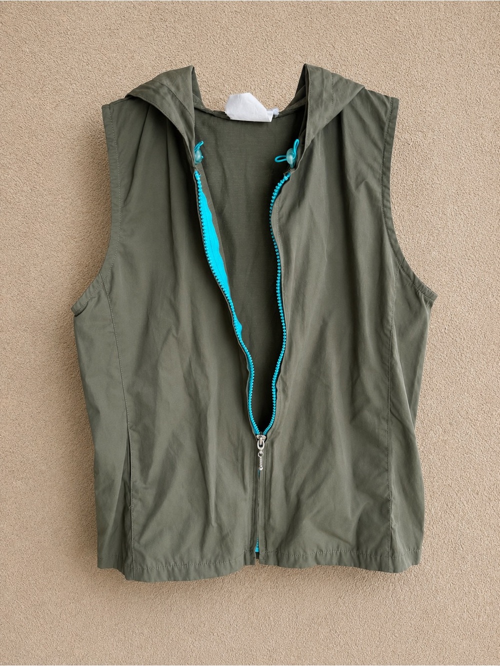 Deux Par Deux Vintage Olive Green Hooded Windbreaker Vest Size 12 (Fits M)